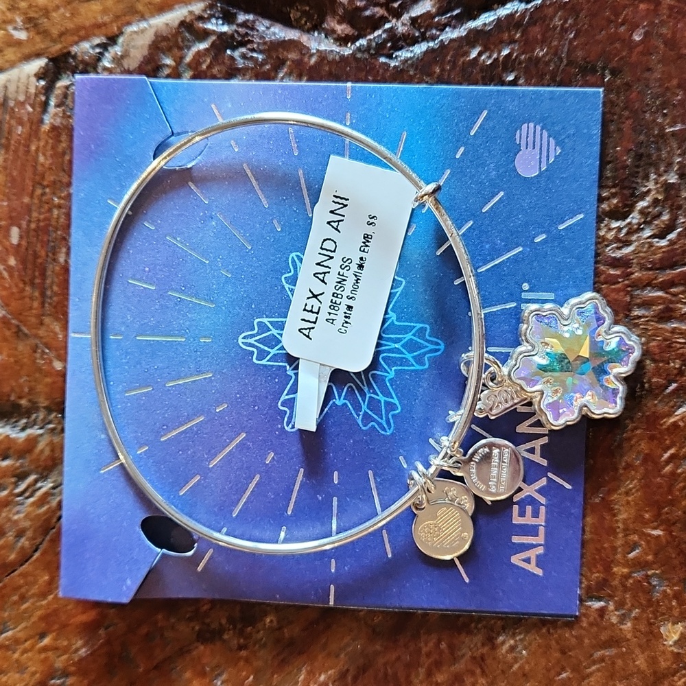 Alex And Ani Bangle Crystal Snowflake Bracelet Silver
